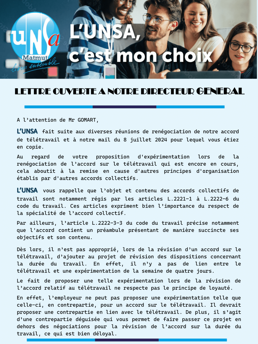 Lettre ouverte à notre Directeur&nbsp;Général